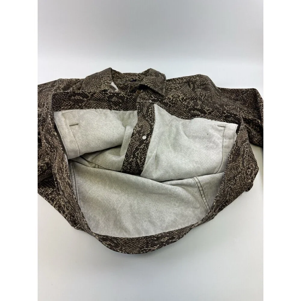 Chaps Snakeskin Python Denim Jacket Brown Button Stretch Flap‎ Pockets Womens 1X